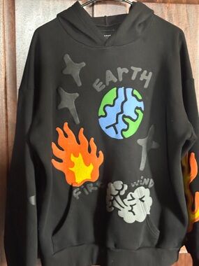 PacSun Black Graphic Earth, Wind & Fire & Elements Hoodie